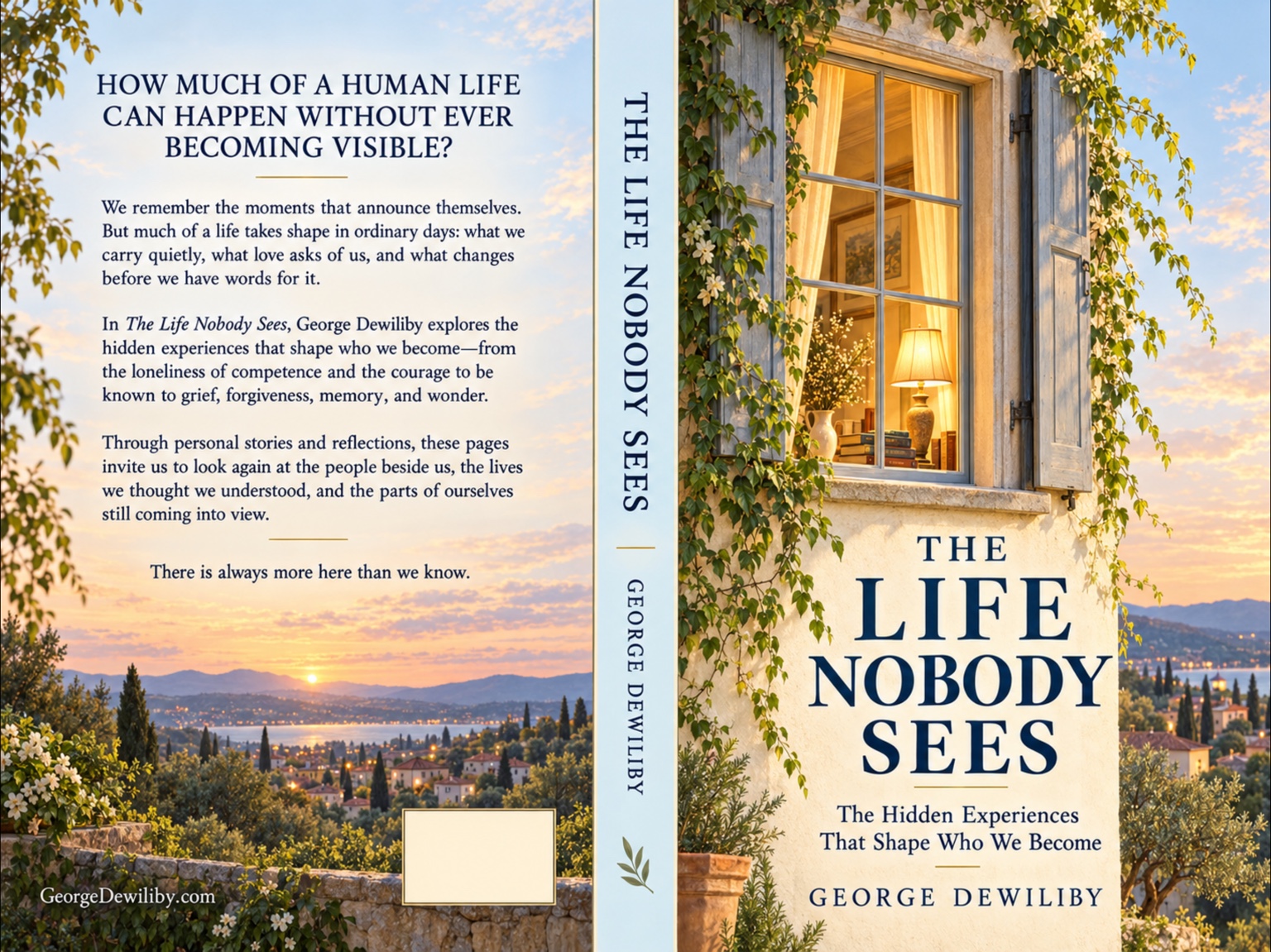 The Life Nobody Sees by George Dewiliby: a warmly lit window framed by climbing greenery
